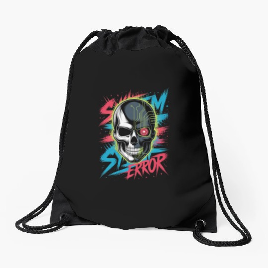 Cyber Skull Horror Graphic Drawstring Bags Design