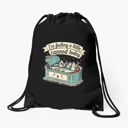 Whimsical Canned Fish Humor Design Drawstring Bags