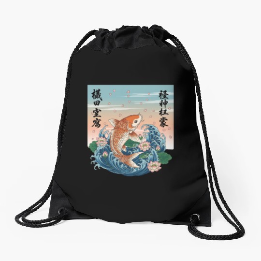 Koi Fish and Lotus Harmony Design Drawstring Bags