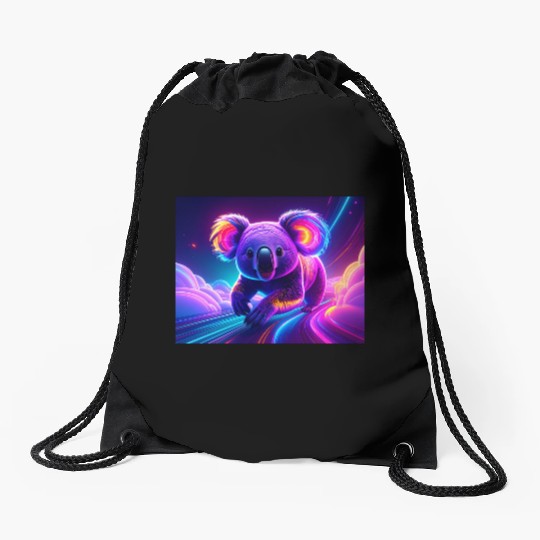 Neon Koala in Cosmic Dreamscape Drawstring Bags
