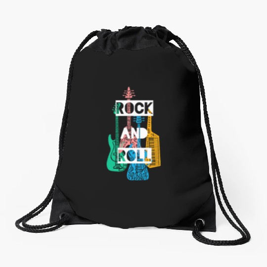 Rock and Roll Guitar Art Design Drawstring Bags
