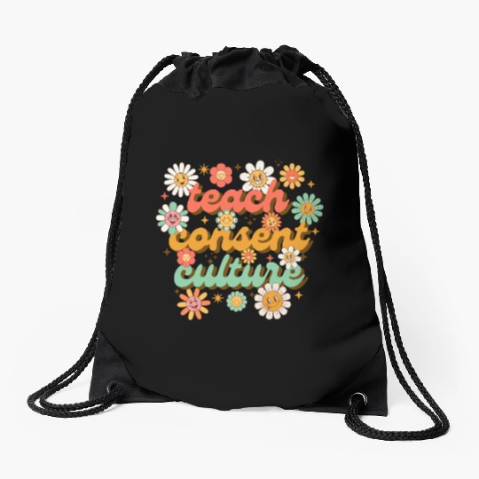 Teach consent culture Drawstring Bags