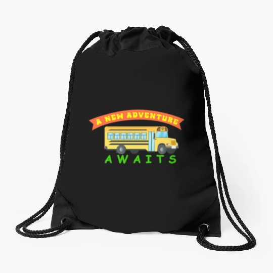 School Bus Awaits New Adventure Design Drawstring Bags