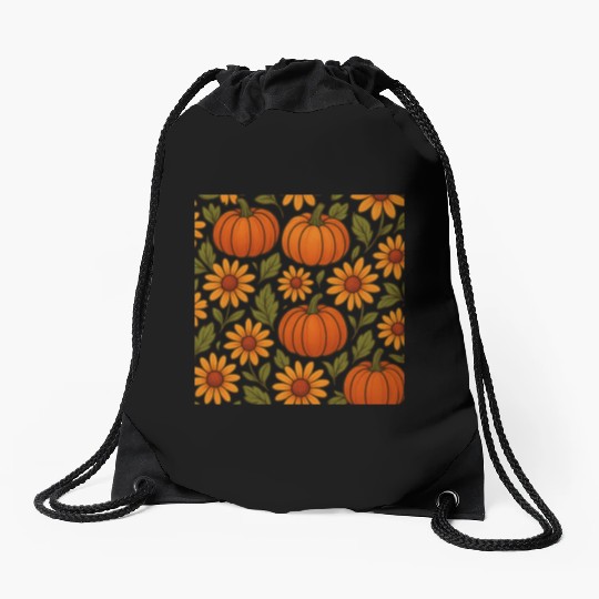 Autumn Pumpkin and Daisy Pattern Drawstring Bags
