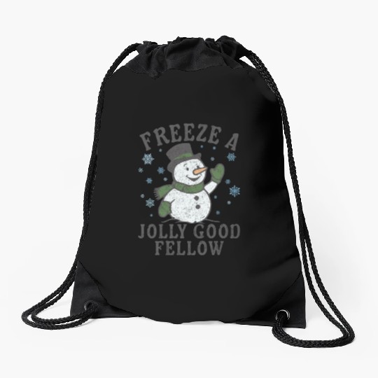 Frosty Snowman Jolly Greeting Design Drawstring Bags