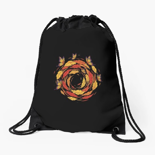 Autumn Leaves and Butterfly Spiral Drawstring Bags