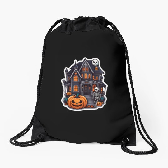 Haunted House Halloween Design Drawstring Bags