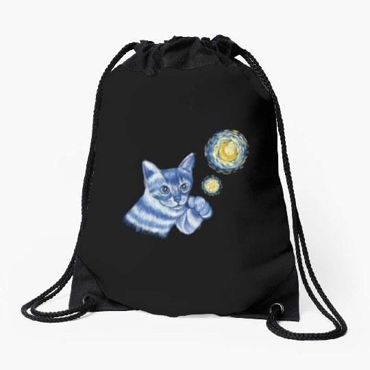 Blue Starry Night British Shorthair Cat Graphic Drawstring Bags