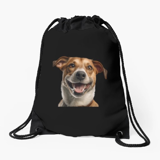 Joyful Jack Russell Dog Illustration Drawstring Bags