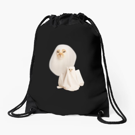ghost cat meme funny halloween Drawstring Bags