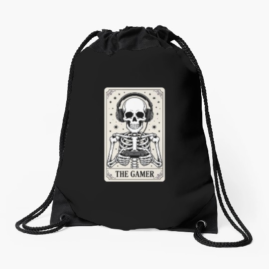 Tarot Card Skeleton Video Game Halloween Gamer Drawstring Bags