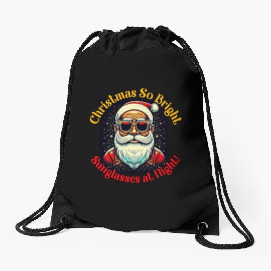 Santa with Sunglasses Christmas Design Drawstring Bags