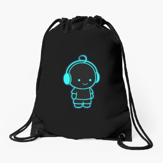 Neon Headphone Character Design Drawstring Bags