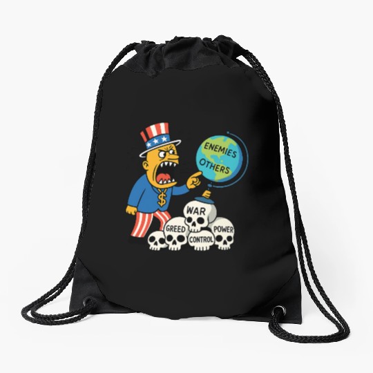 Angry Uncle America Confronts Global Enemies Drawstring Bags
