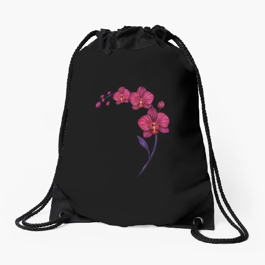 Elegant Violet Pink Orchid Flower Branch Design Drawstring Bags