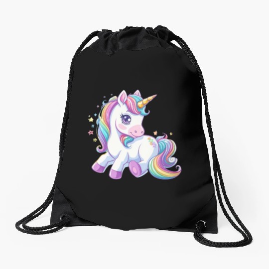 Cute unicorn rainbow fantasy Drawstring Bags
