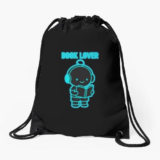 Neon Book Lover Character Drawstring Bags