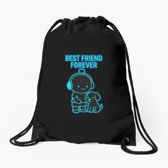 Best Friend Forever Neon Illustration Drawstring Bags