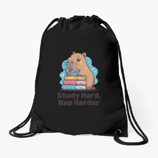 Cute Hamster Reading with Books Drawstring Bags