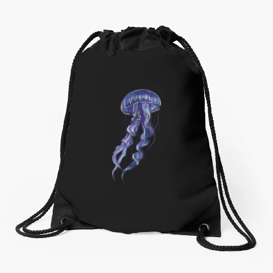 Bioluminescent Purple Jellyfish Illustration Drawstring Bags