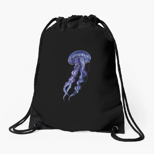 Bioluminescent Purple Jellyfish Illustration Drawstring Bags