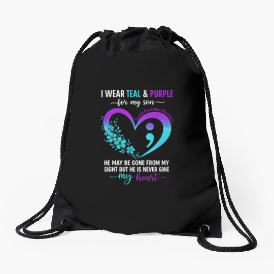 I Wear Teal & Purple for My Son Suicide Prevention Drawstring Bags
