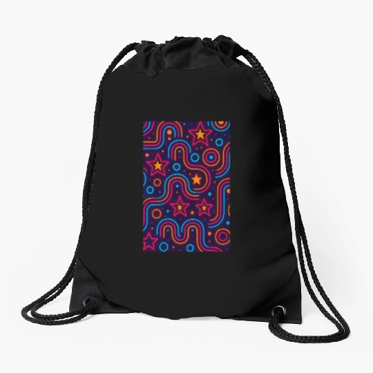Neon Starburst Cosmic Pattern Drawstring Bags