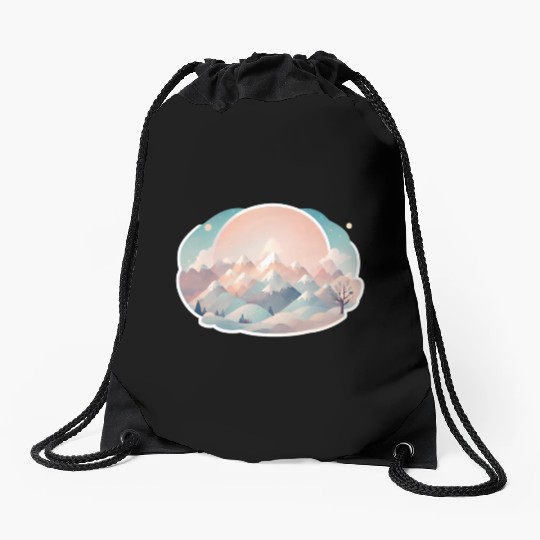 Serene Mountain Range with Sunrise Drawstring Bags