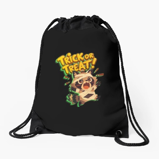 Cute raccoon in mummy costume with Trick or Treat Drawstring Bags