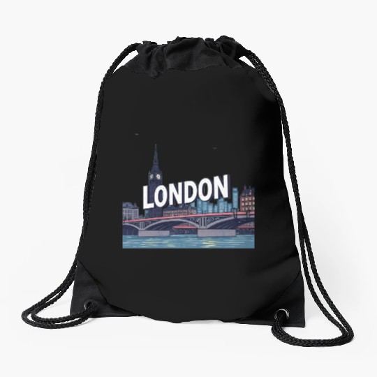 London Night Skyline Illustration Drawstring Bags