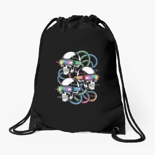 VR Skeleton Head Circuit Vision Streetwear Drawstring Bags