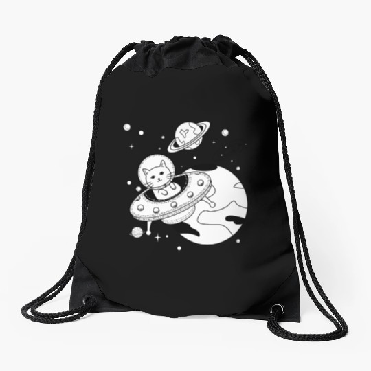 Space Cat Adventure Design Drawstring Bags