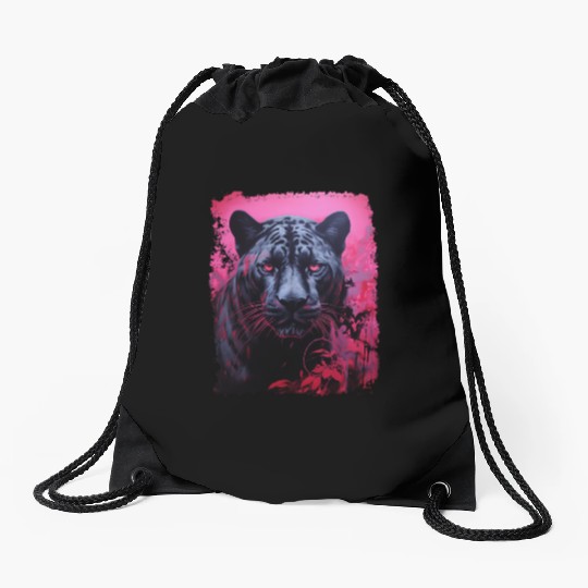 Pink Pop Art Black Panther  Drawstring Bags