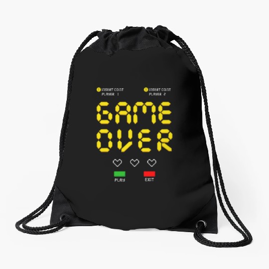 Pixelated Video Game Heart Game Over Drawstring Bags