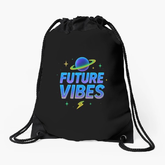 Future Vibes Neon Planet Design Drawstring Bags