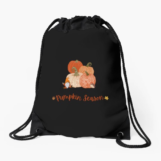 Autumn Pumpkin Harvest Illustration Drawstring Bags