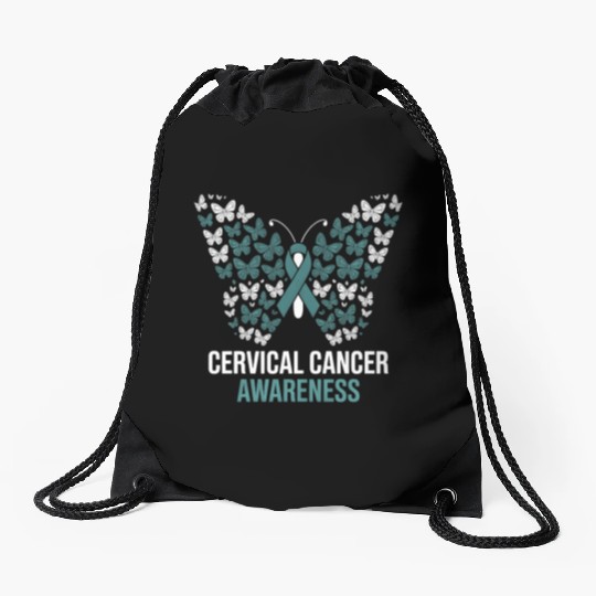 Cervical Cancer Awareness Butterfly Design Drawstring Bags