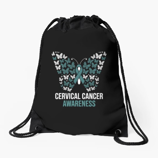Cervical Cancer Awareness Butterfly Design Drawstring Bags
