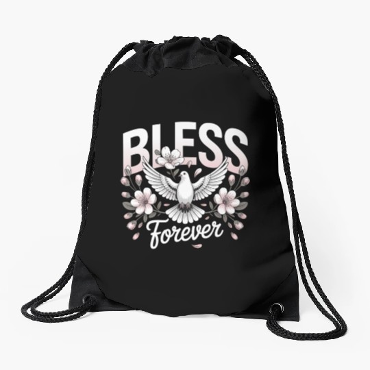 Blessed Forever Dove Floral Christian Streetwear Drawstring Bags