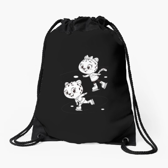Black-and-White Leopard Cubs Ice Skating  Drawstring Bags