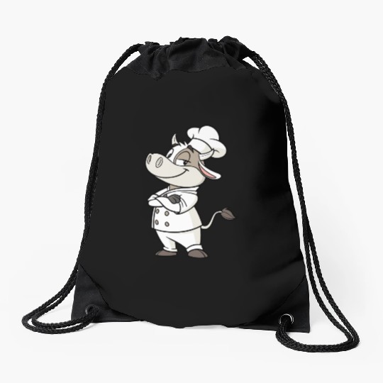 Charming Cow Chef Cartoon Illustration Drawstring Bags