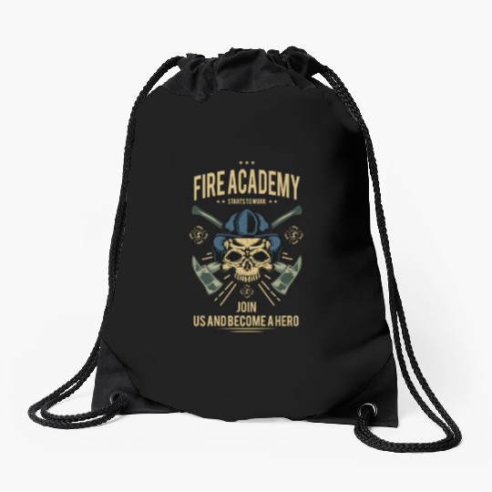 Fire Academy Skull Hero Design Drawstring Bags
