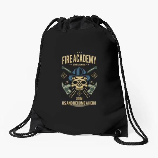 Fire Academy Skull Hero Design Drawstring Bags