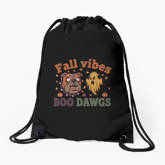 Fall vibes | Halloween Bulldog Ghost  Drawstring Bags