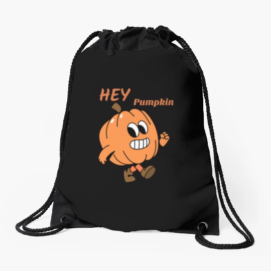 Playful Pumpkin Character Design Drawstring Bags