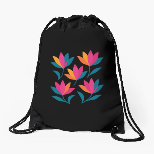Colorful Abstract Tulips Graphic Drawstring Bags