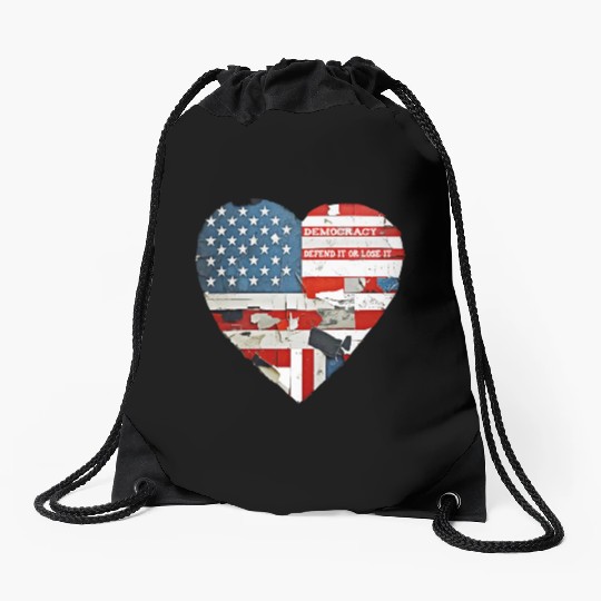 Democracy Defend It Or Lose It USA flag vintage  Drawstring Bags