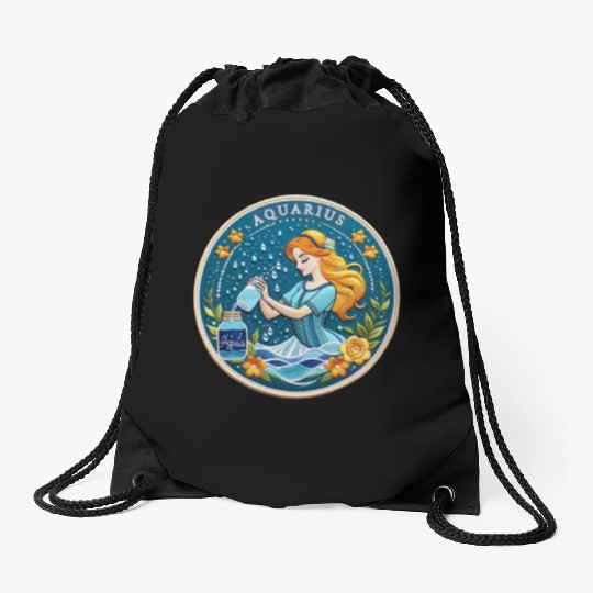 Aquarius Stylish Watercolor Zodiac Illustration Drawstring Bags