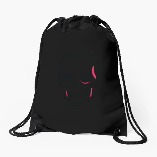 Neon Pink Skull Graphic Design Drawstring Bags