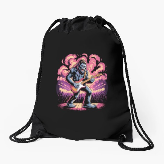 Rocking Sasquatch Guitar Legend at Concert Stage Drawstring Bags